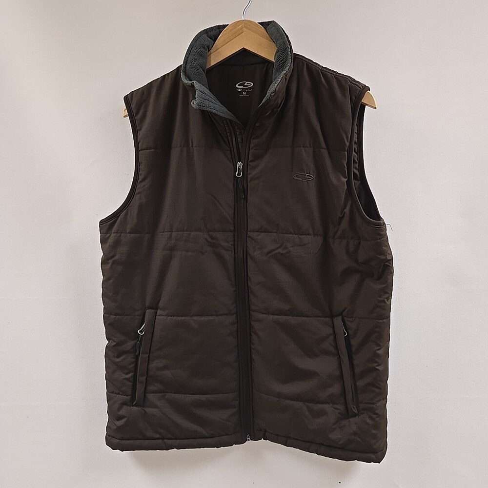 Champion Mock Neck Full Zip Up Sleeveless Vest Mens Size Medium Brown